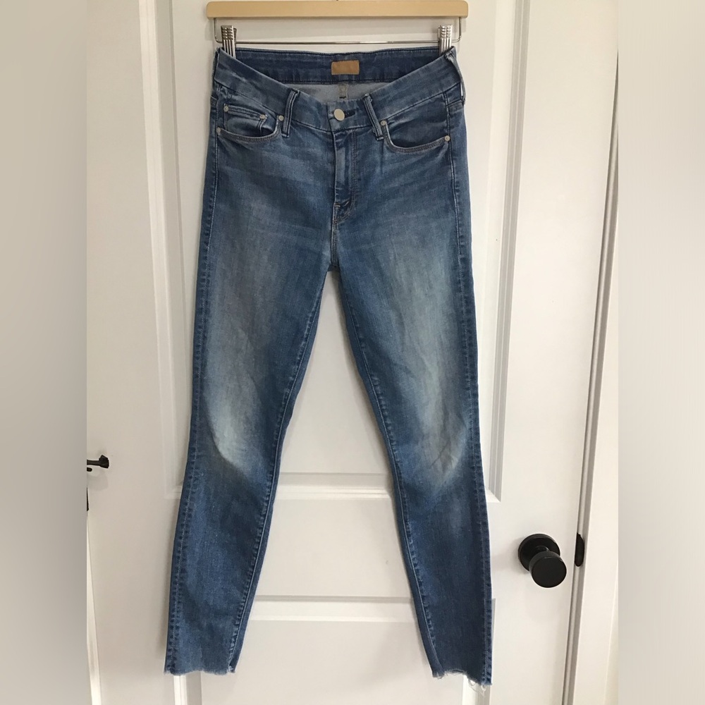 Mother Looker Ankle Fray Jeans Womens 26 Blue Birds Of‎ Paradise Raw Hem Stretch